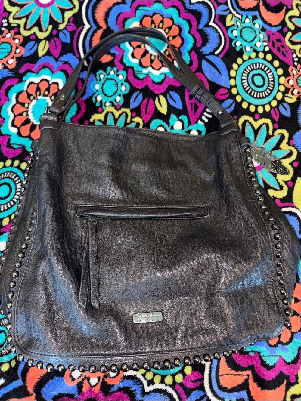 Jessica Simpson Black Stud-Trim Shoulder Hobo